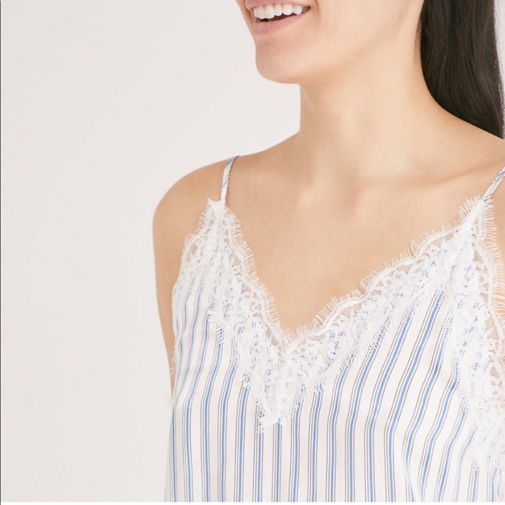 🇫🇷 The Kooples Blue and White 💯 Silk Lace & Striped Camisole Size 2 / US M